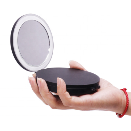 Espejo de viaje compacto de triple cara con luz LED (aumento de 5x y 10x) - Negro
